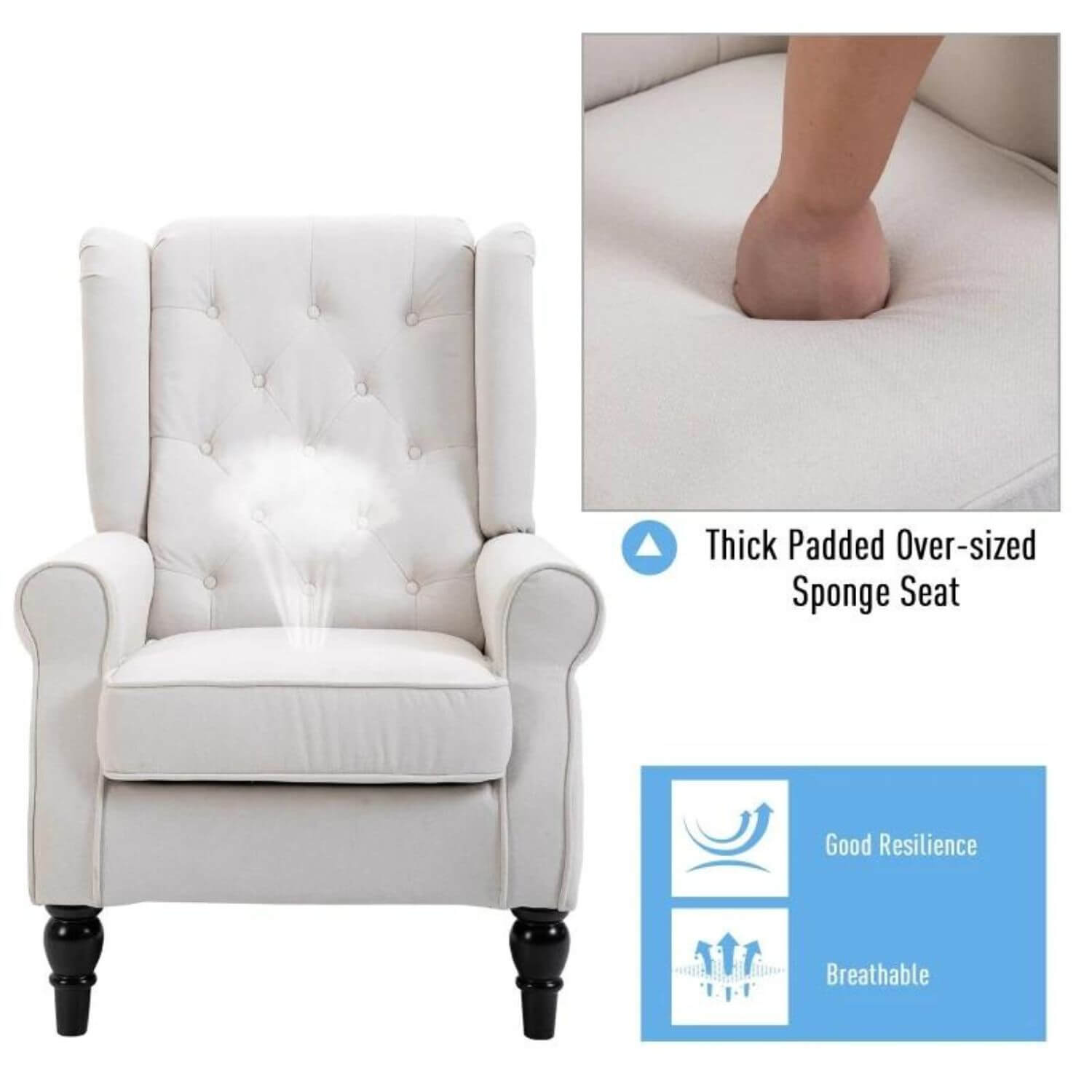 HomCom Button-Tufted Wingback Nursery Chair, Cream White
