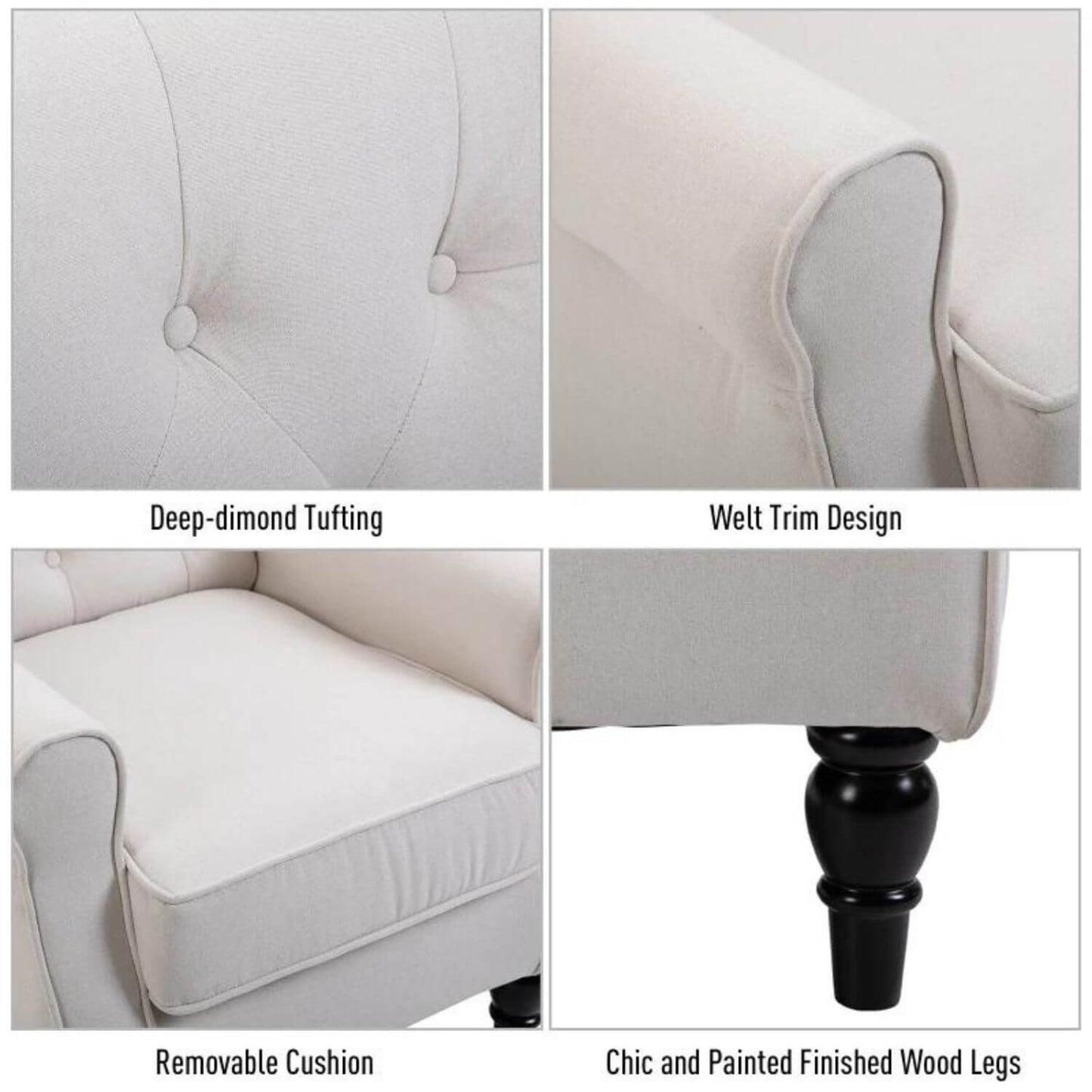 HomCom Button-Tufted Wingback Nursery Chair, Cream White