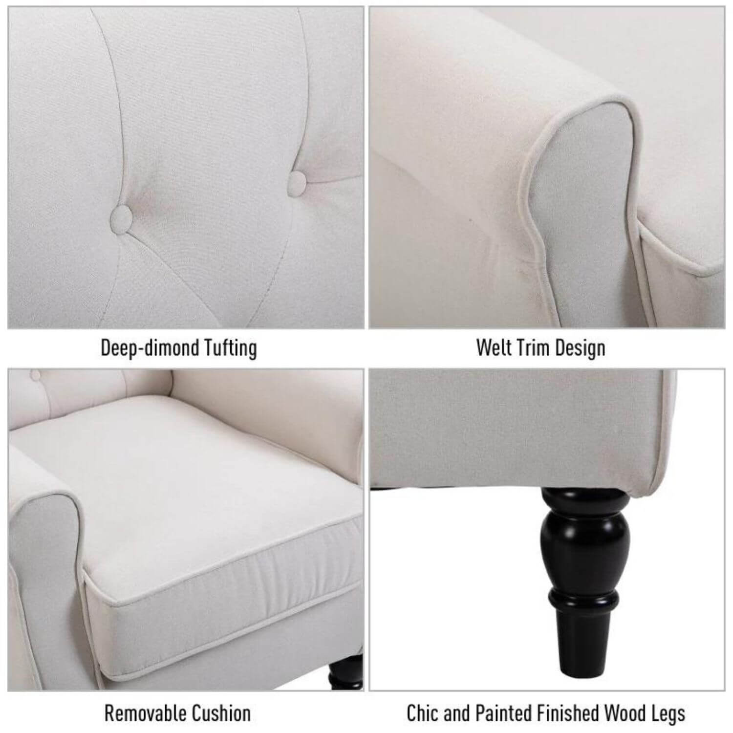 HomCom Button-Tufted Wingback Nursery Chair, Cream White