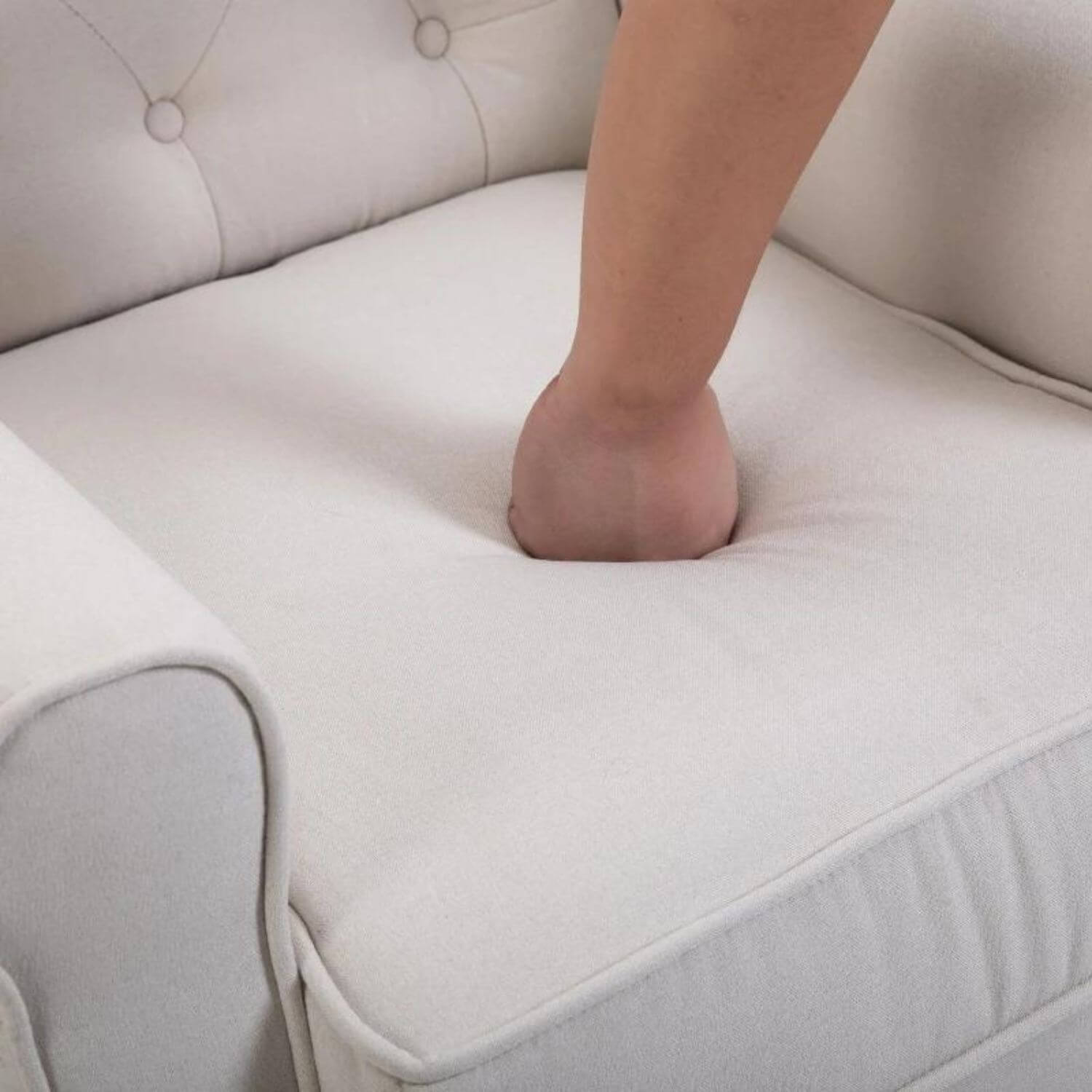 HomCom Button-Tufted Wingback Nursery Chair, Cream White