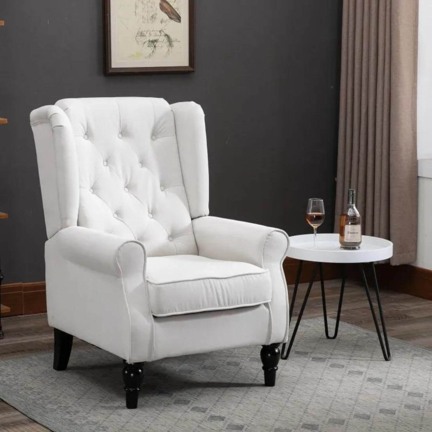 HomCom Button-Tufted Wingback Nursery Chair, Cream White