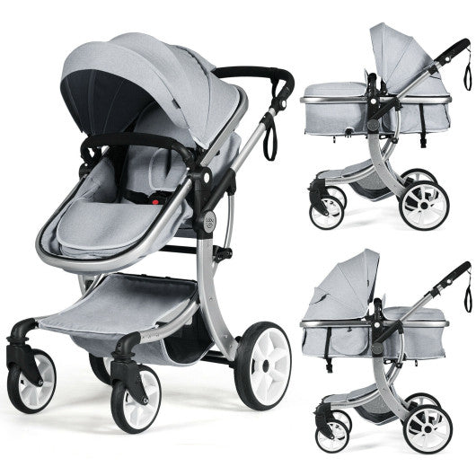 Three Little Tots Folding Aluminum Infant Reversible Stroller with Diaper Bag-Gray