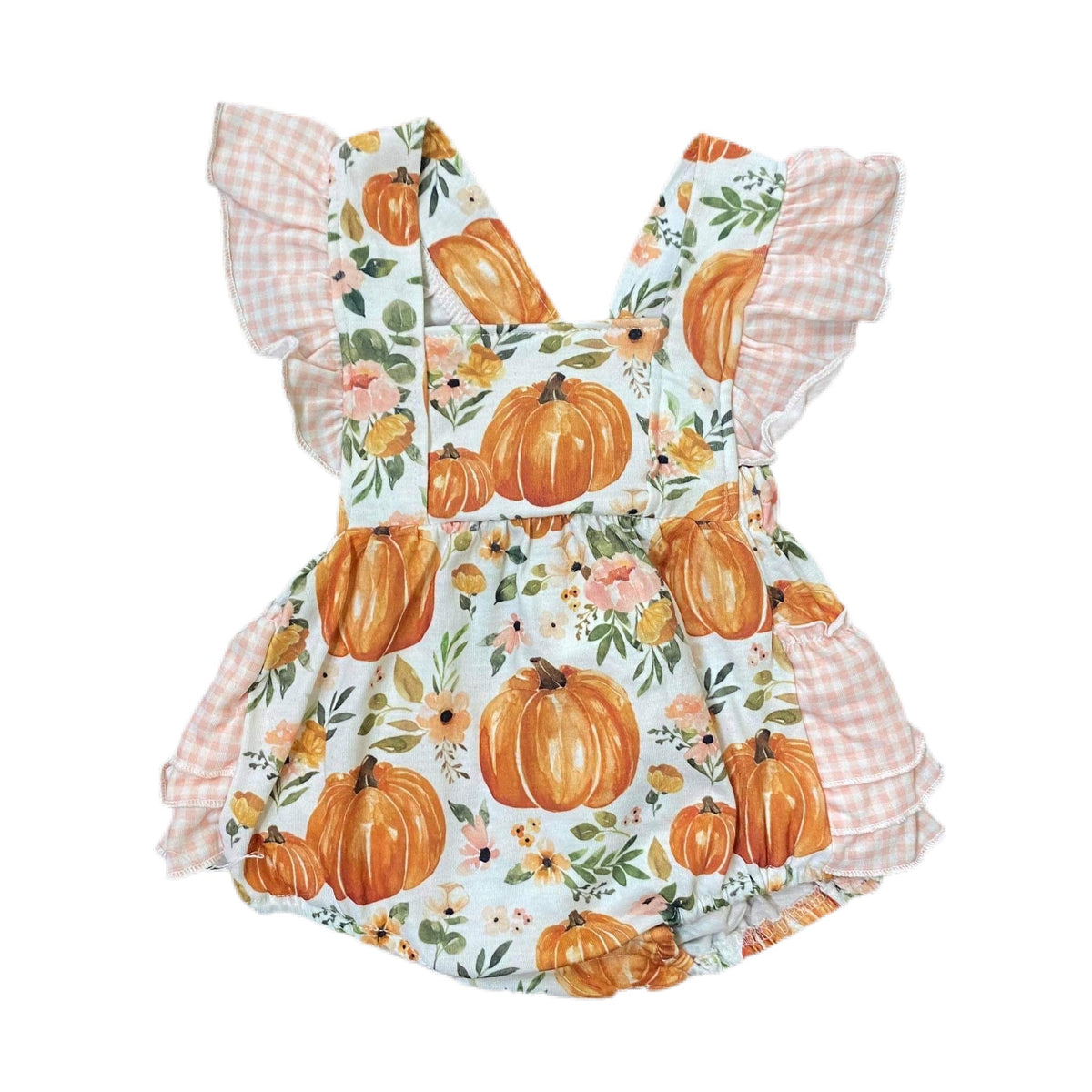 Floral pumpkin ruffle romper