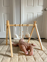 Three Little Tots Lilac Wooden Baby Gym Montessori Infant Play Gym with Hanging Toys, fourth additional photo