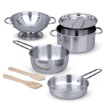 Melissa & Doug Stainless Steel Pots and Pans Pretend Play Kitchen Set for Kids (8 pcs) | Kids Kitchen Accessories Set Toy Pots And Pans For Kids Kitchen Cooking Toys For Kids Ages 3+