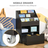 HOMCOM Kids Bookcase Multi-Shelf Book Rack with Mobile Drawer, Brown