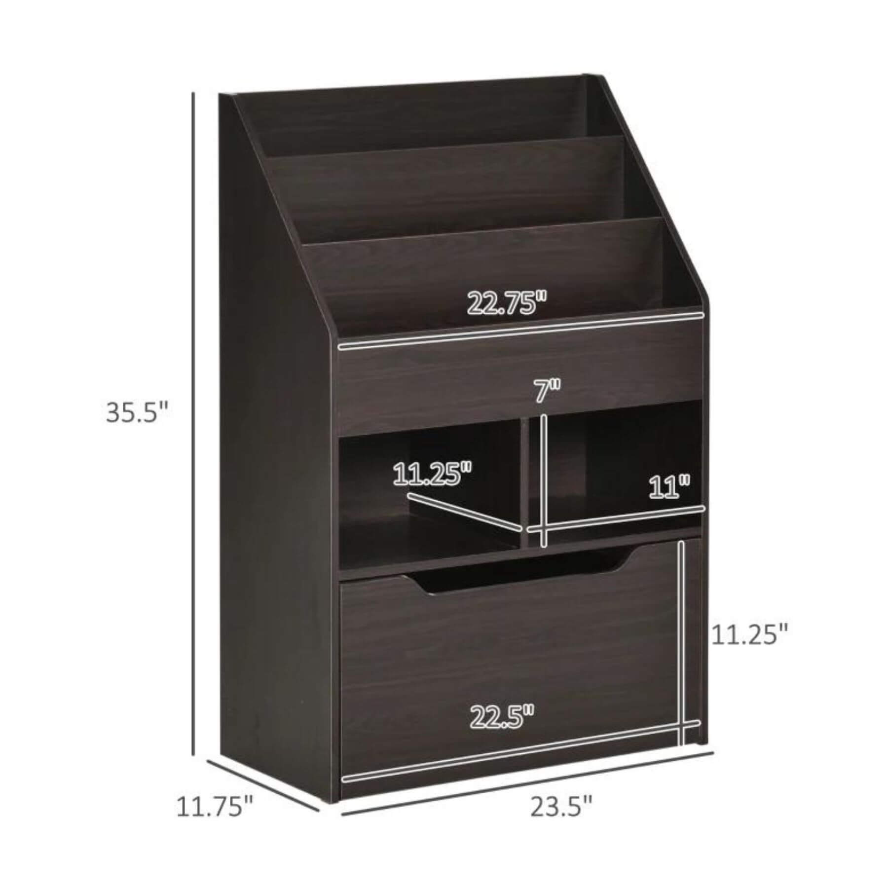 HOMCOM Kids Bookcase Multi-Shelf Book Rack with Mobile Drawer, Brown