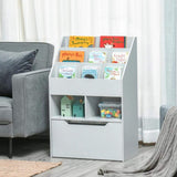 HOMCOM Kids Bookcase Multi-Shelf Book Rack with Mobile Drawer, Gray