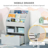 HOMCOM Kids Bookcase Multi-Shelf Book Rack with Mobile Drawer, Gray