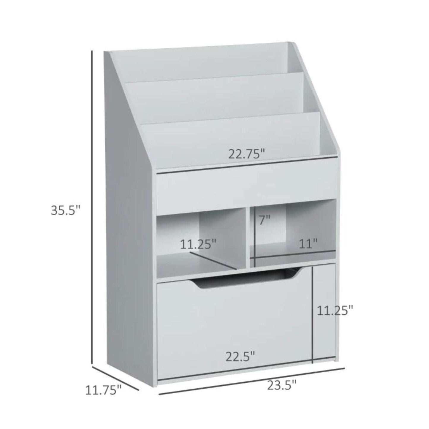 HOMCOM Kids Bookcase Multi-Shelf Book Rack with Mobile Drawer, Gray