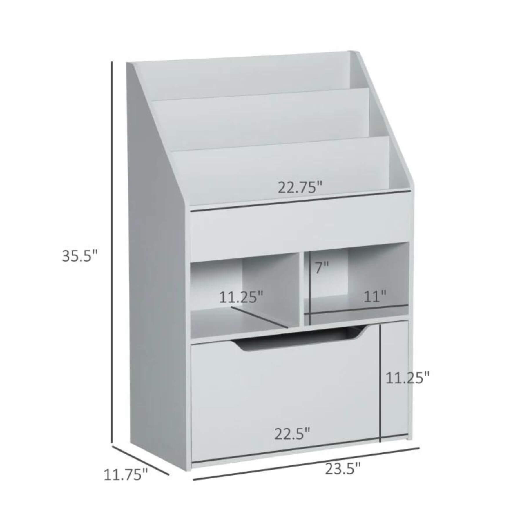 HOMCOM Kids Bookcase Multi-Shelf Book Rack with Mobile Drawer, Gray