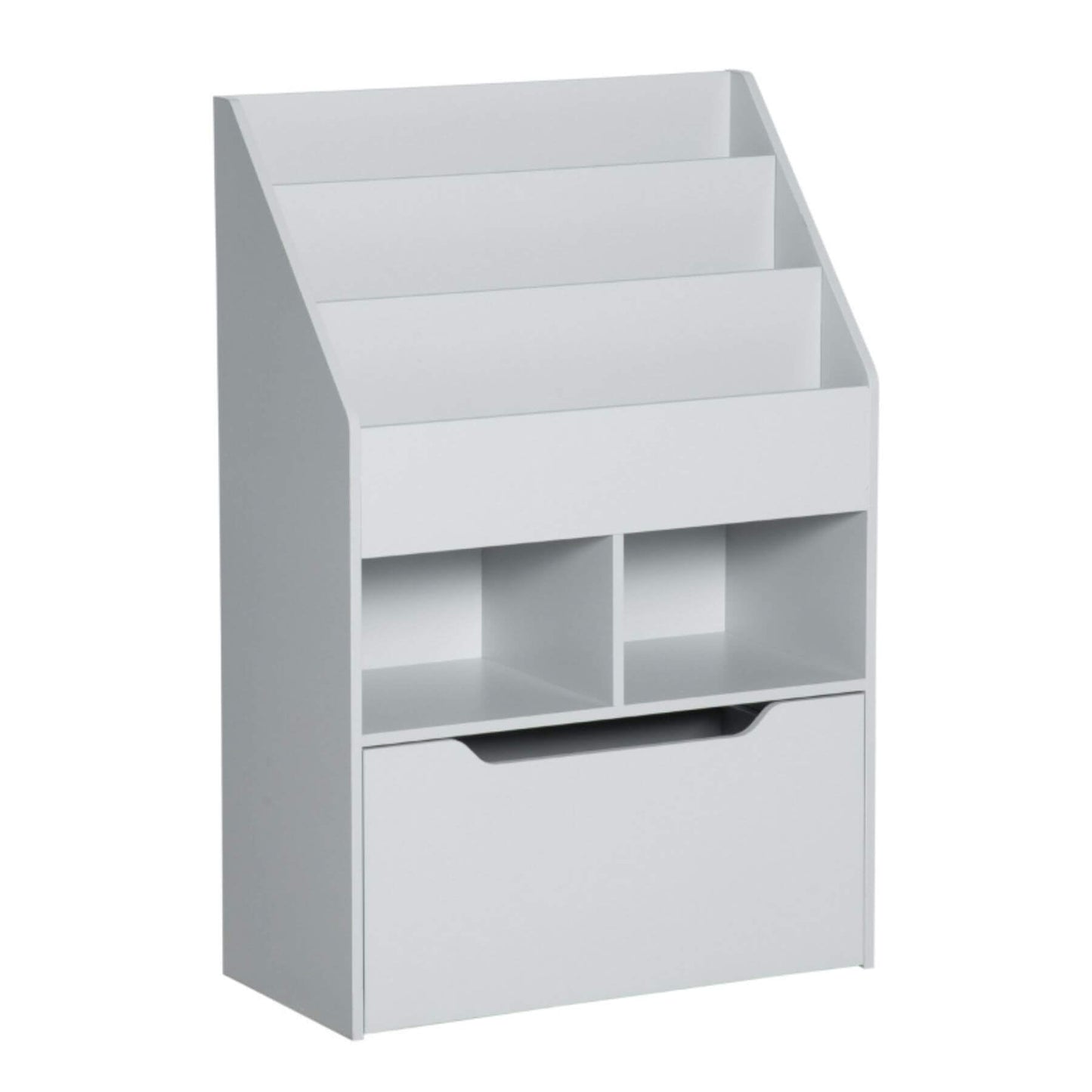 HOMCOM Kids Bookcase Multi-Shelf Book Rack with Mobile Drawer, Gray