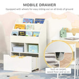 HOMCOM Kids Bookcase Multi-Shelf Book Rack with Mobile Drawer, White