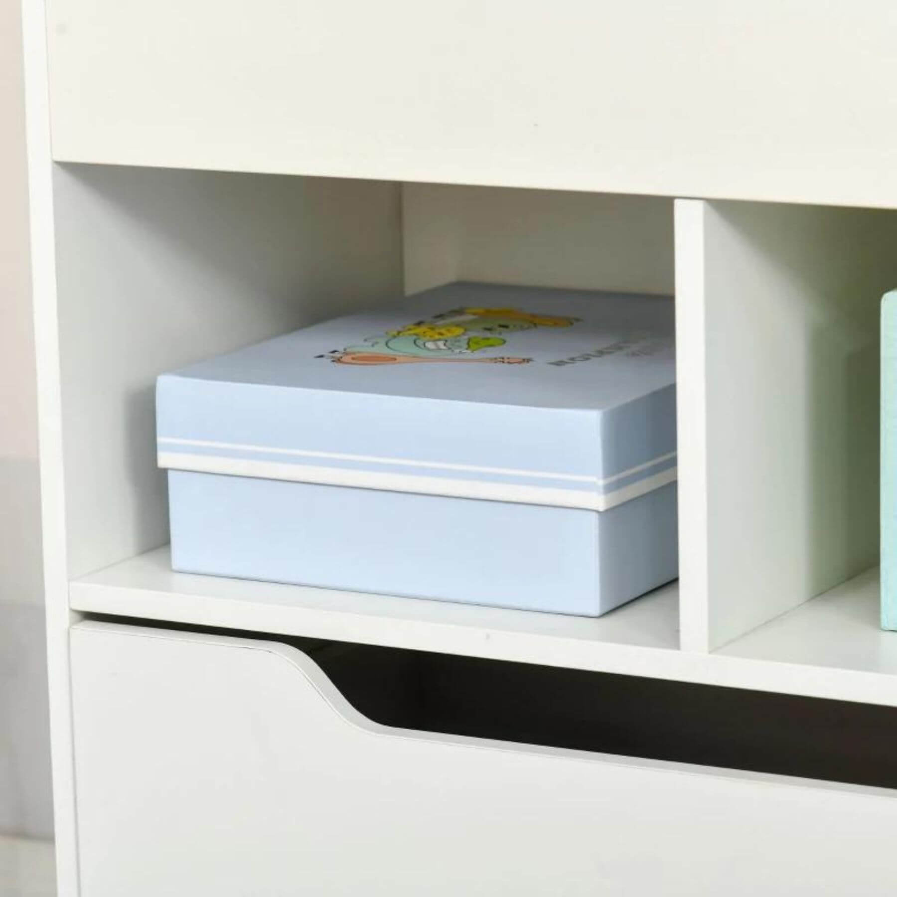 HOMCOM Kids Bookcase Multi-Shelf Book Rack with Mobile Drawer, White