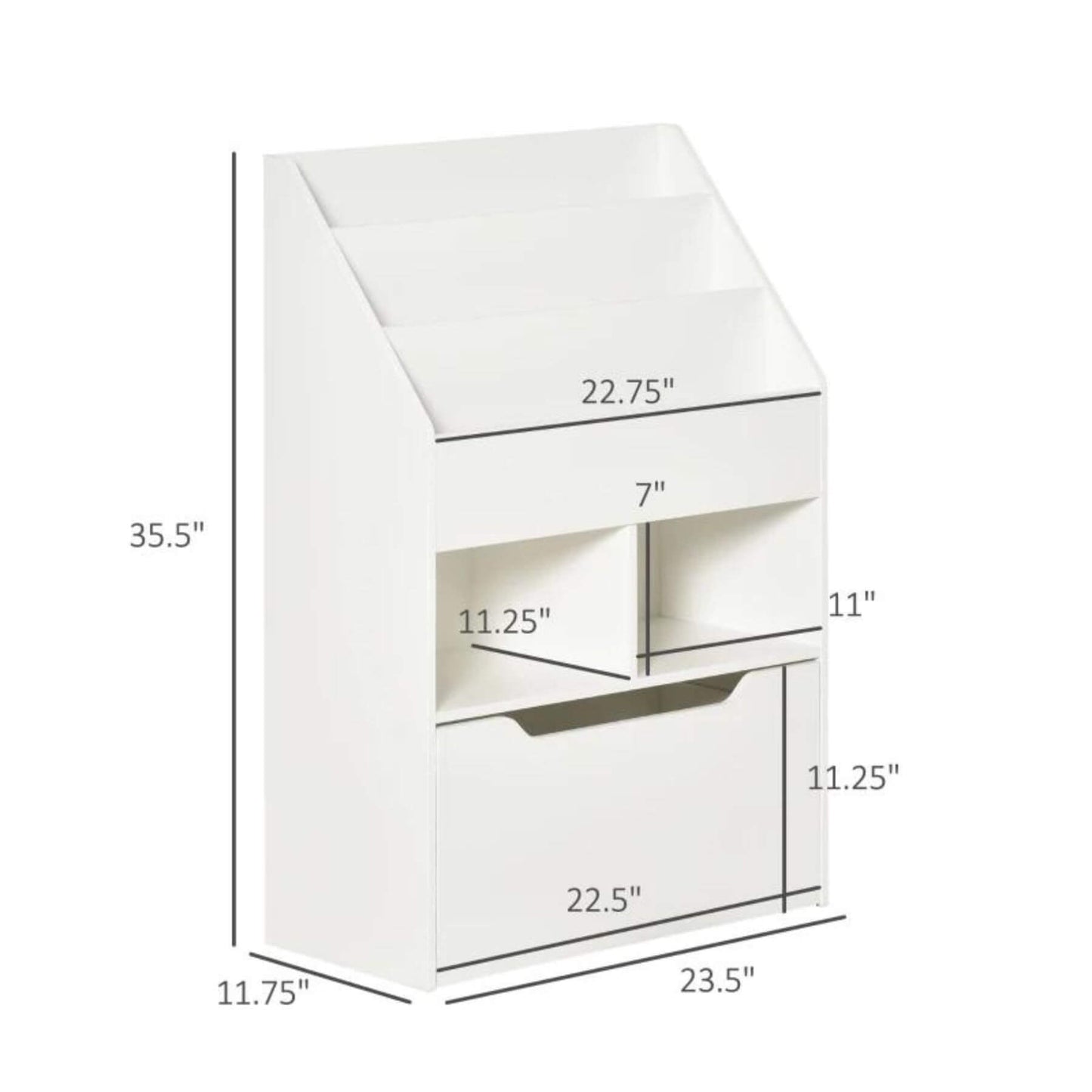 HOMCOM Kids Bookcase Multi-Shelf Book Rack with Mobile Drawer, White