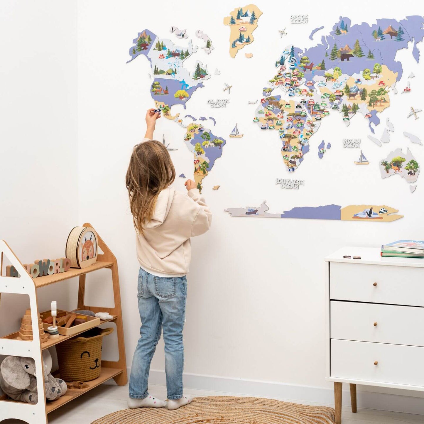 Animal World Map Indigo