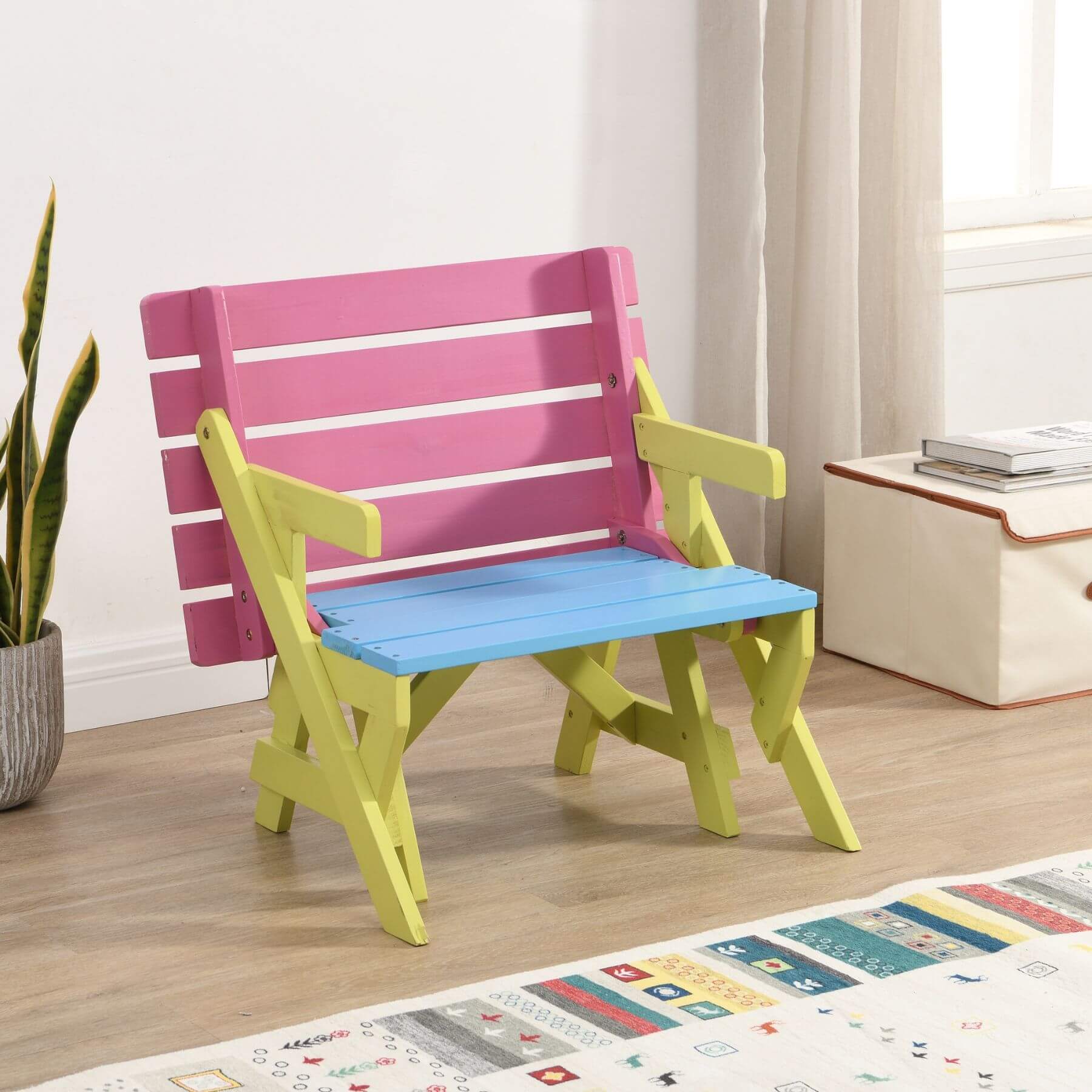 Civil HN Multifunctional Kid's Armchair, Table + 2 Benches (All-in-one), Blue + Pink