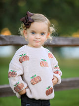 Three Little Tots Thanksgiving Pumpkin Sequin Sweater Beige Perfect for Fall, additional product photo