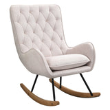 HOMCOM Mid-Century Fabric Nursery Rocker in Cream White