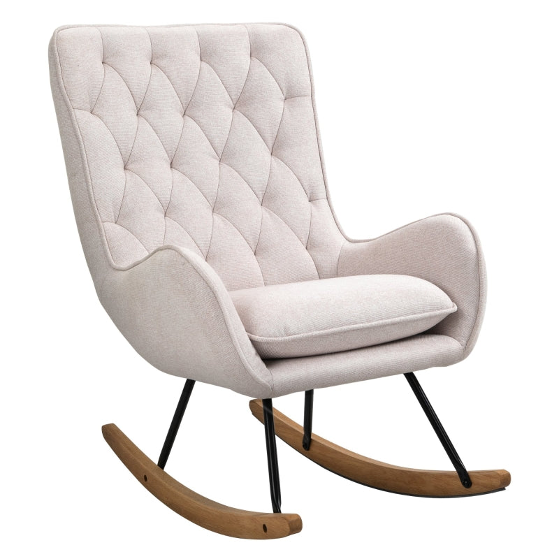 HOMCOM Mid-Century Fabric Nursery Rocker in Cream White