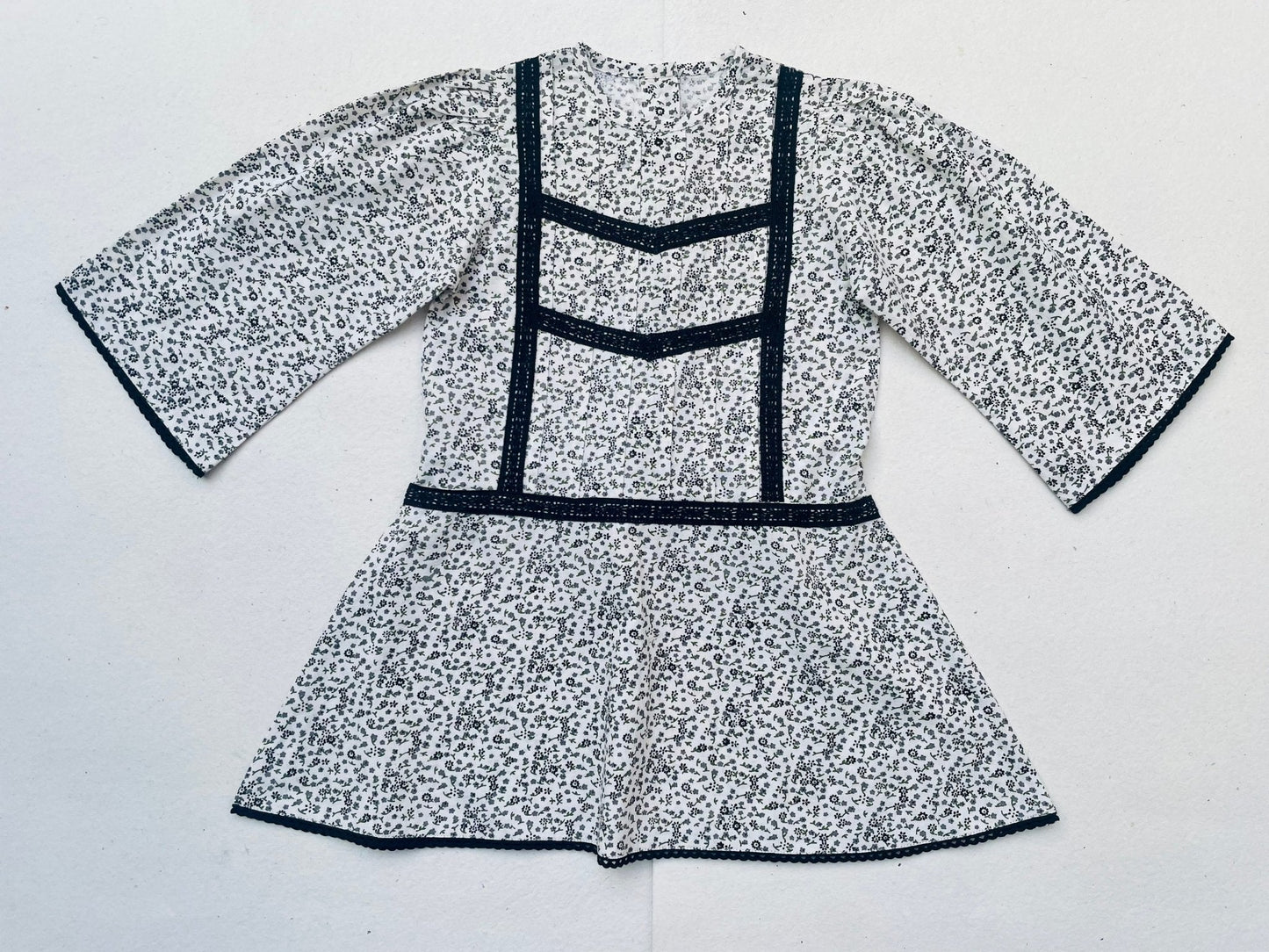 Three Little Tots Lace Yoke Off-White and Grey Printed Dress, additional view