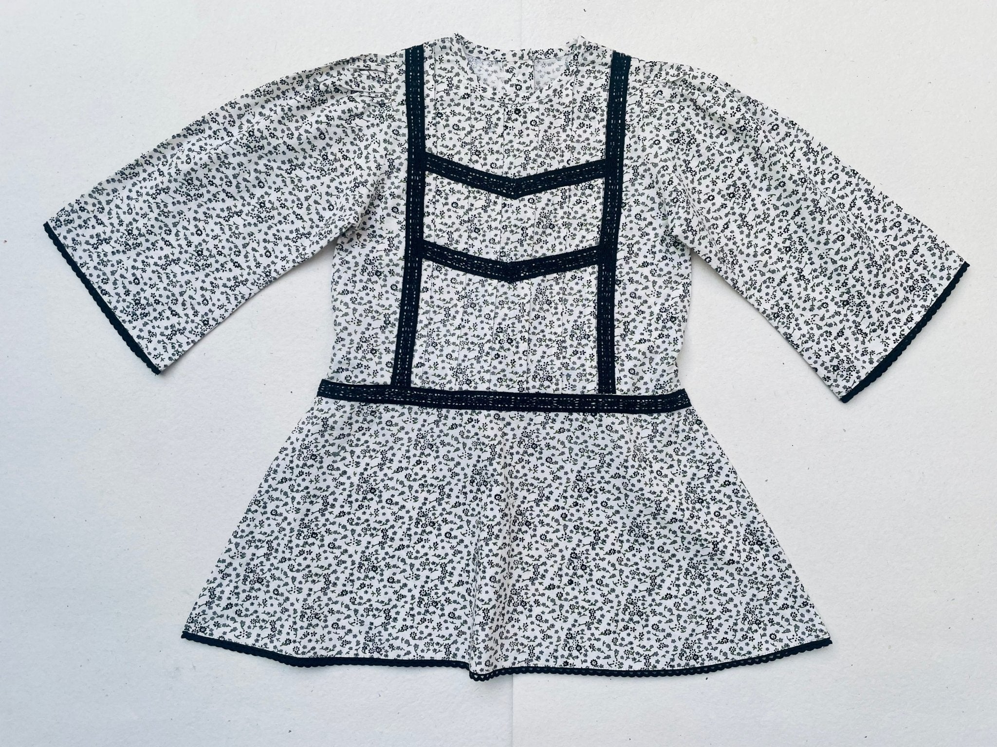 Three Little Tots Lace Yoke Off-White and Grey Printed Dress, additional view