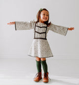Three Little Tots Lace Yoke Off-White and Grey Printed Dress