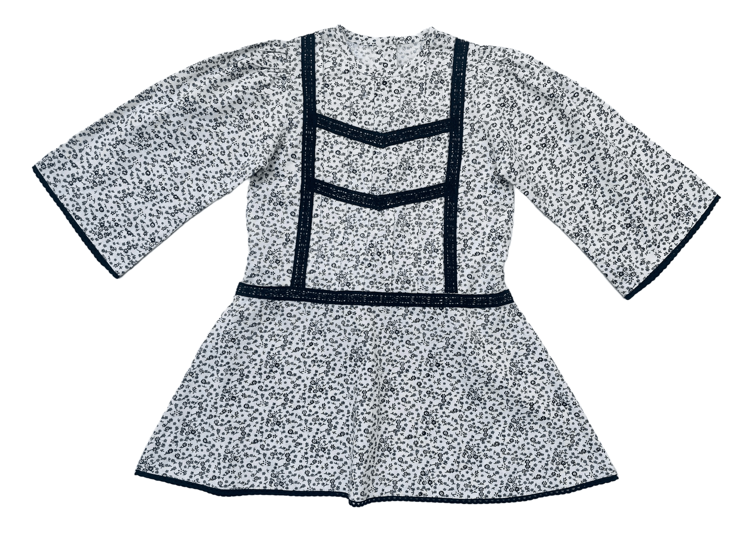 Three Little Tots Lace Yoke Off-White and Grey Printed Dress, supplementary photo