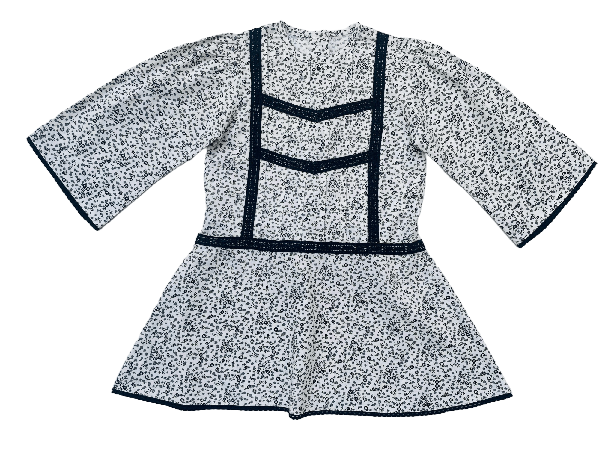 Three Little Tots Lace Yoke Off-White and Grey Printed Dress, supplementary photo