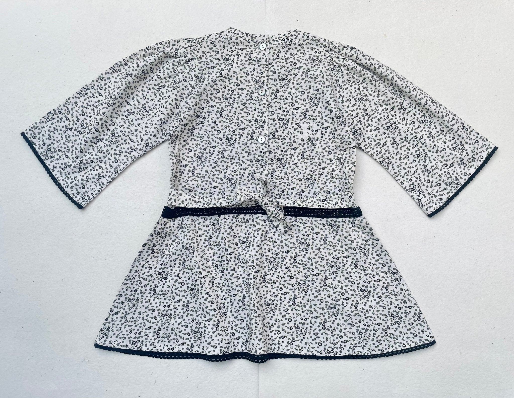Three Little Tots Lace Yoke Off-White and Grey Printed Dress, extra product detail
