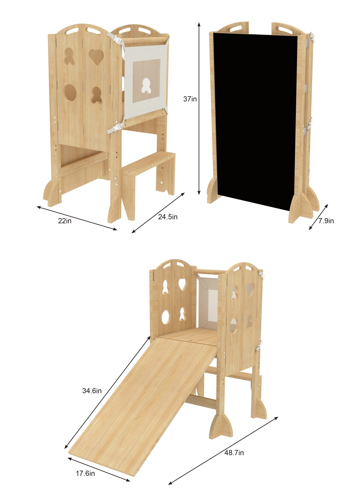 Three Little Tots Laurel 4-in-1 Foldable Kitchen Tower Step Stool Slide and Chalkboard for Toddlers, ninth additional photo