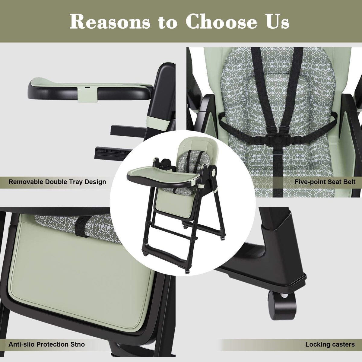 Leavader Adjustable Baby High Chair 0-6 Years, Dark Green