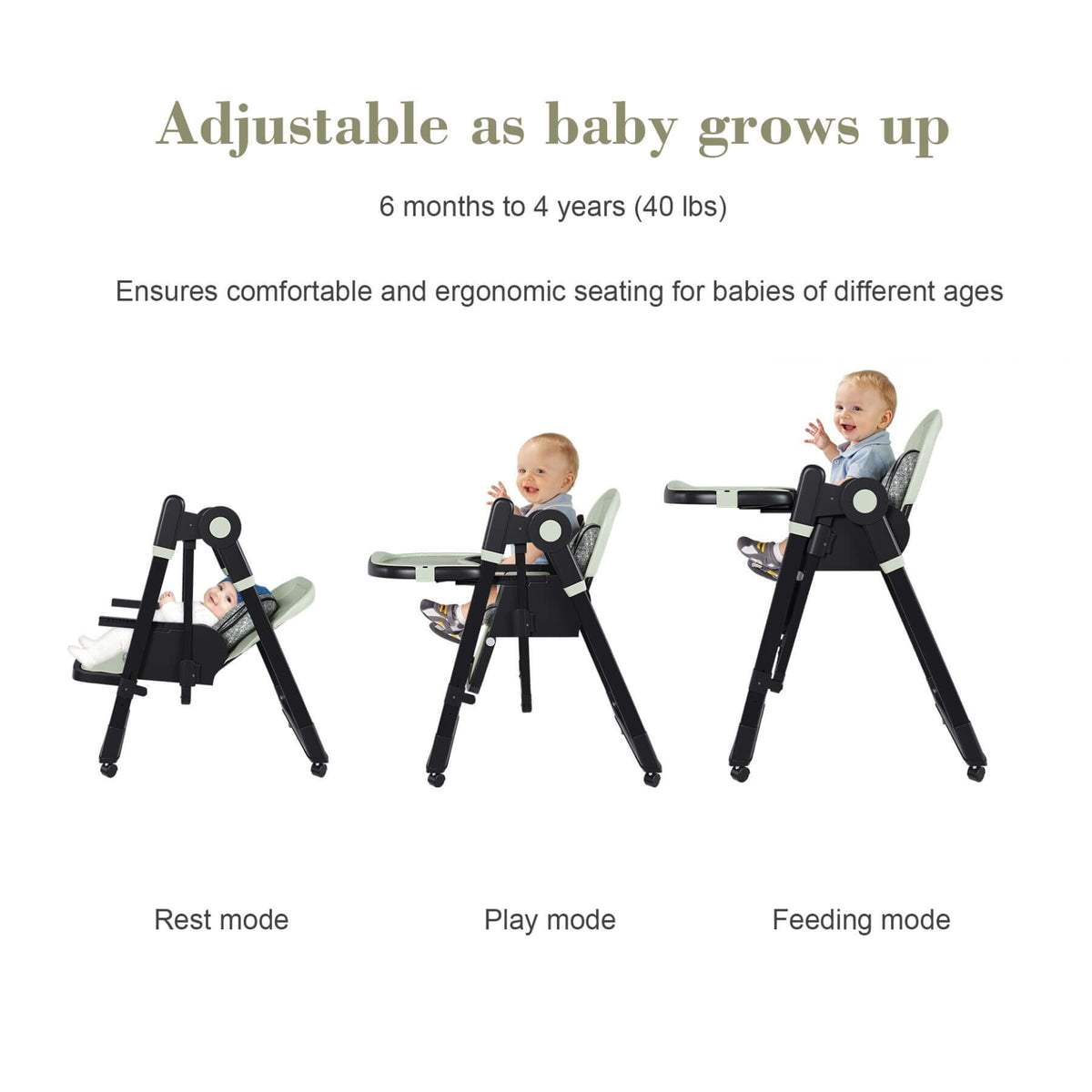 Leavader Adjustable Baby High Chair 0-6 Years, Dark Green