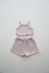 Lilac Crop-Top Delicate Girls Top and Bottom Set