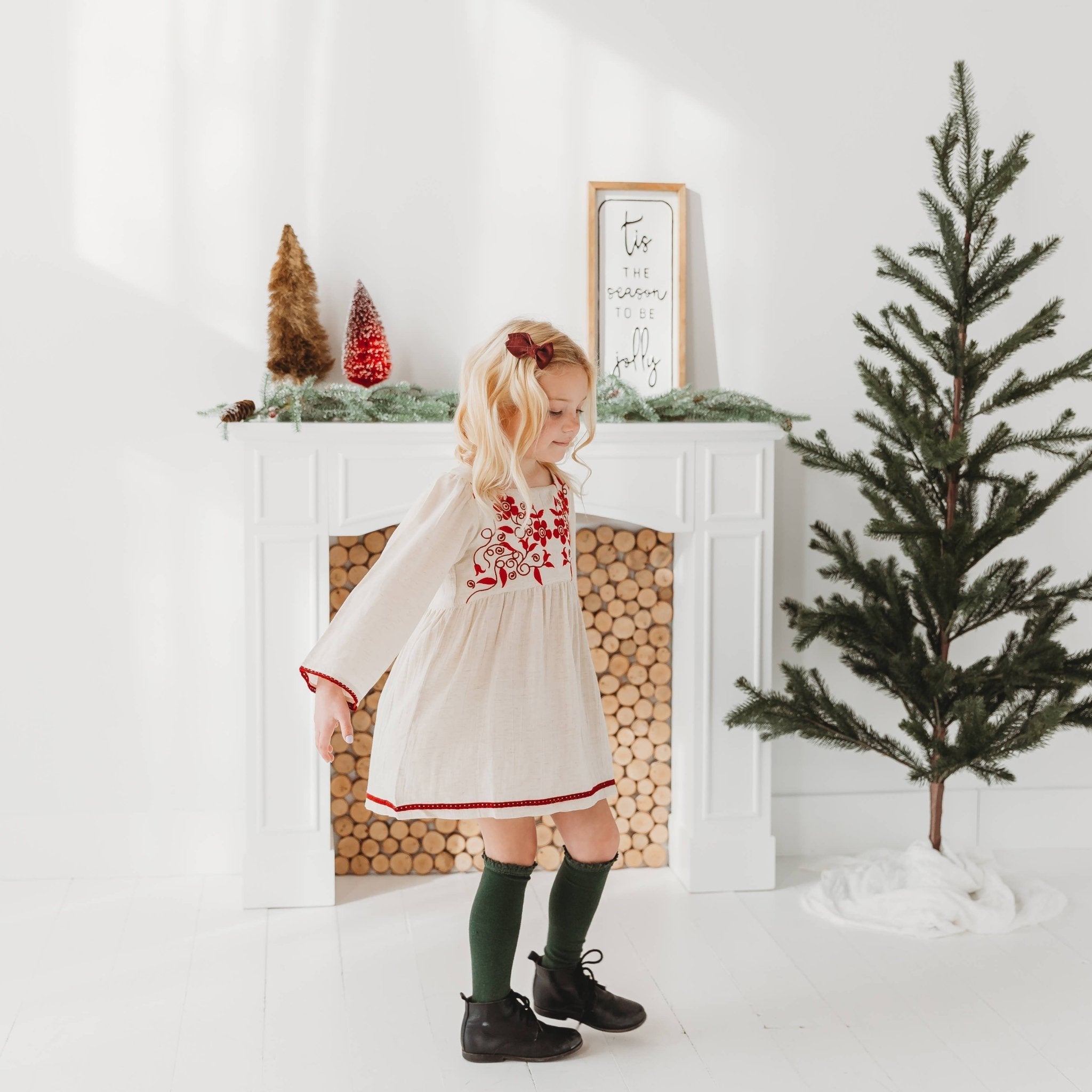 Three Little Tots Linen Blend Natural Hand Embroidery Dress, additional product photo