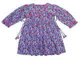 Long Sleeves Pink Bloom Overlap Girl's Cotton Dress