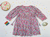 Long Sleeves Pink Bloom Overlap Girl's Cotton Dress