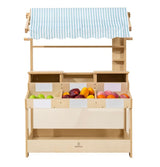 Three Little Tots Cypress Wooden Market Stand Pretend Play Shop for Kids with Storage, another angle