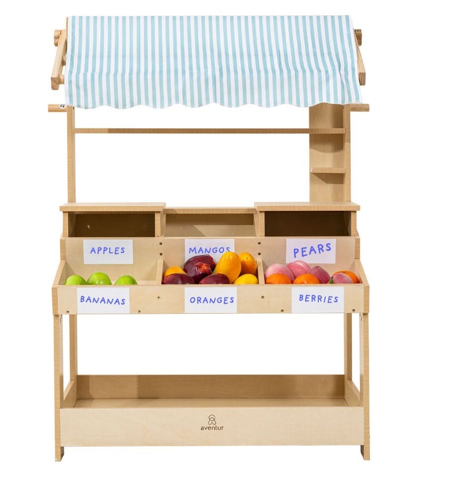 Three Little Tots Cypress Wooden Market Stand Pretend Play Shop for Kids with Storage, extra product detail