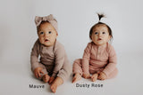 Mauve Baby Ribbed Playsuit with pockets