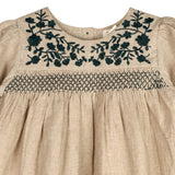 Meadow Breeze Linen Embroidered Oasis Dress | Girls' Smocked Linen Dress