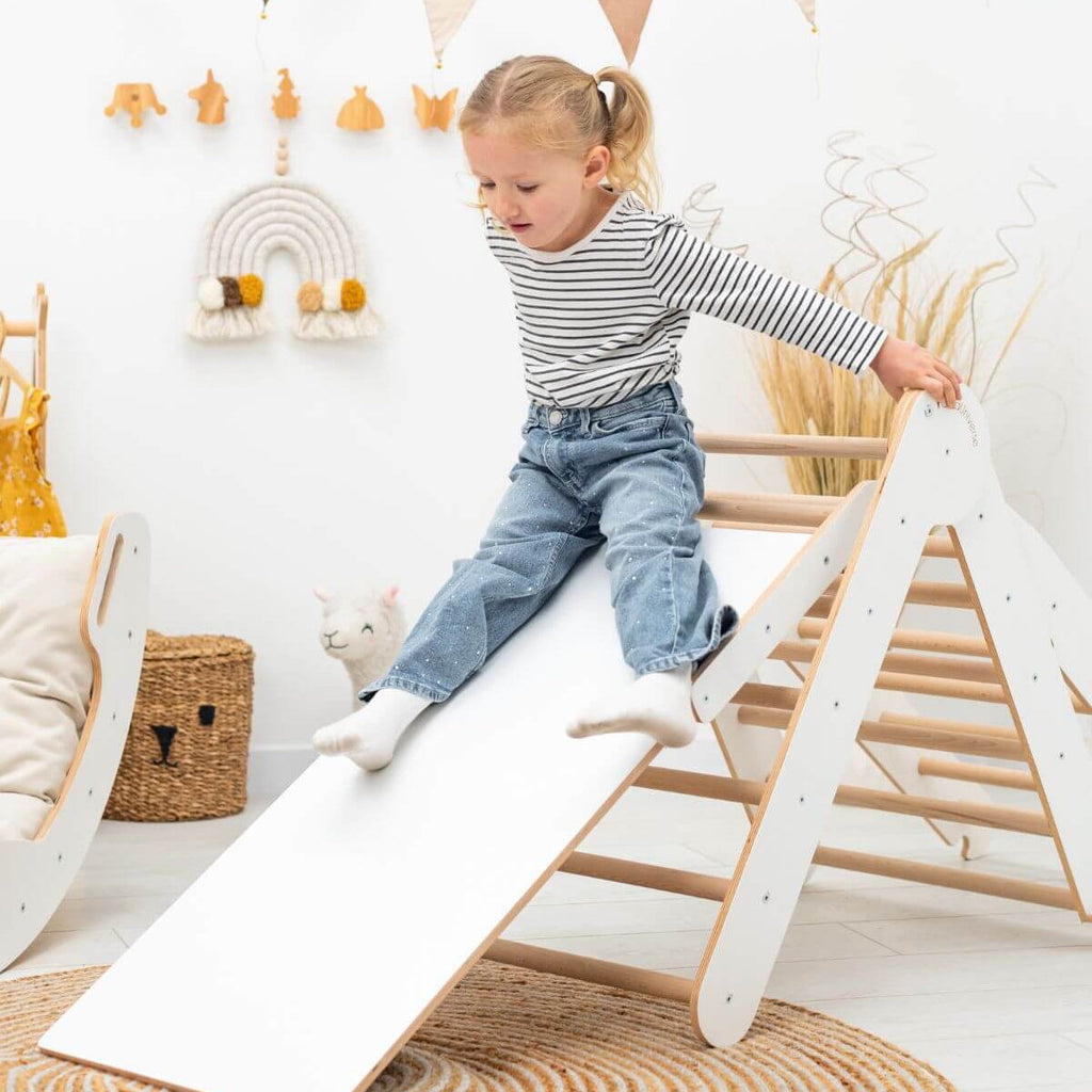 3 in 1 Montessori Climbing Set: Pikler Triangle + Sliding Ramp + Ladder