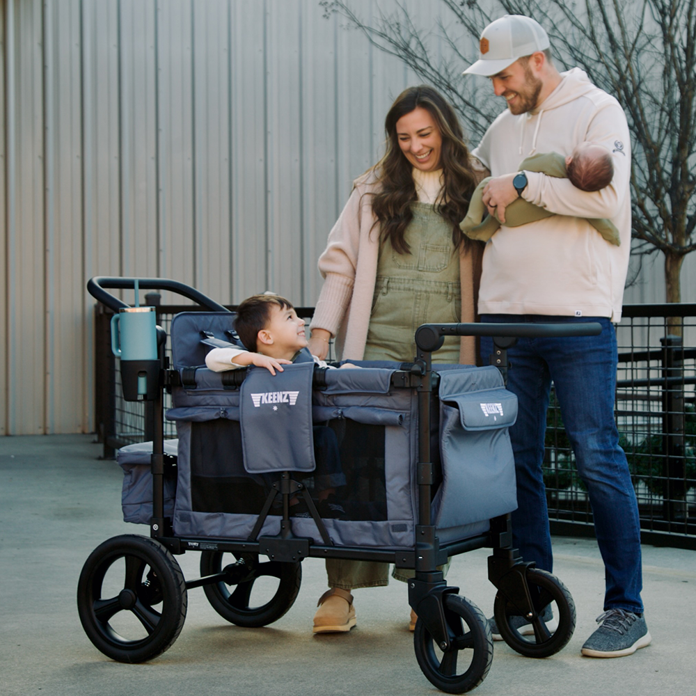 Three Little Tots Keenz Moov 4-Passenger Stroller Wagon Full-Featured Comfort for Big Adventures, in Blue