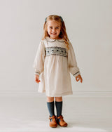 Three Little Tots Natural Linen Blend Hand Smocked Girl's Dress