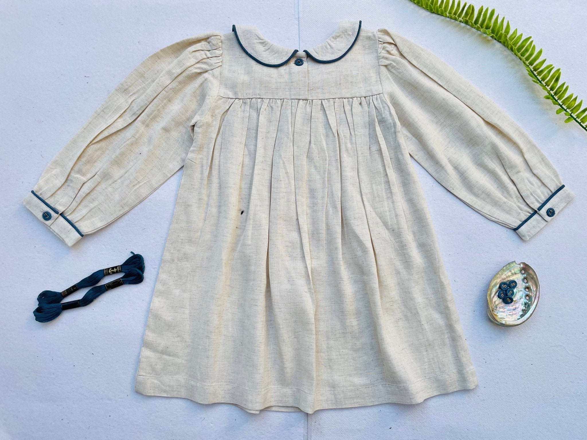 Three Little Tots Natural Linen Blend Hand Smocked Girl's Dress, additional view