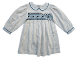 Three Little Tots Natural Linen Blend Hand Smocked Girl's Dress, another angle
