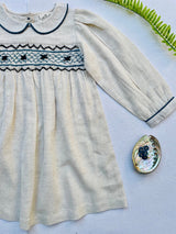 Three Little Tots Natural Linen Blend Hand Smocked Girl's Dress, supplementary photo