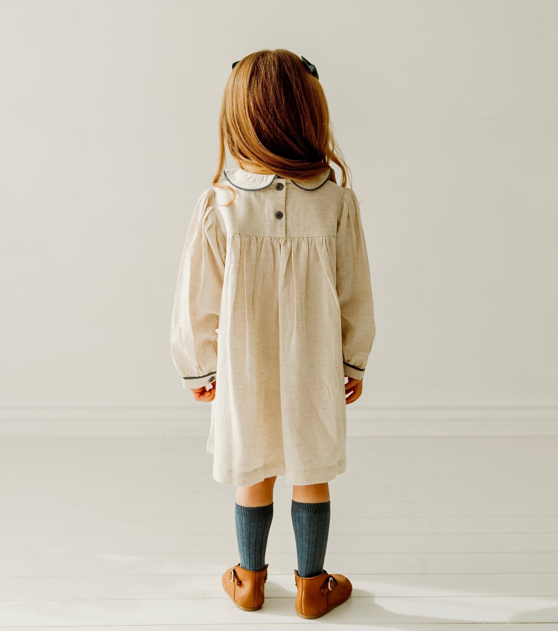 Three Little Tots Natural Linen Blend Hand Smocked Girl's Dress, additional product photo