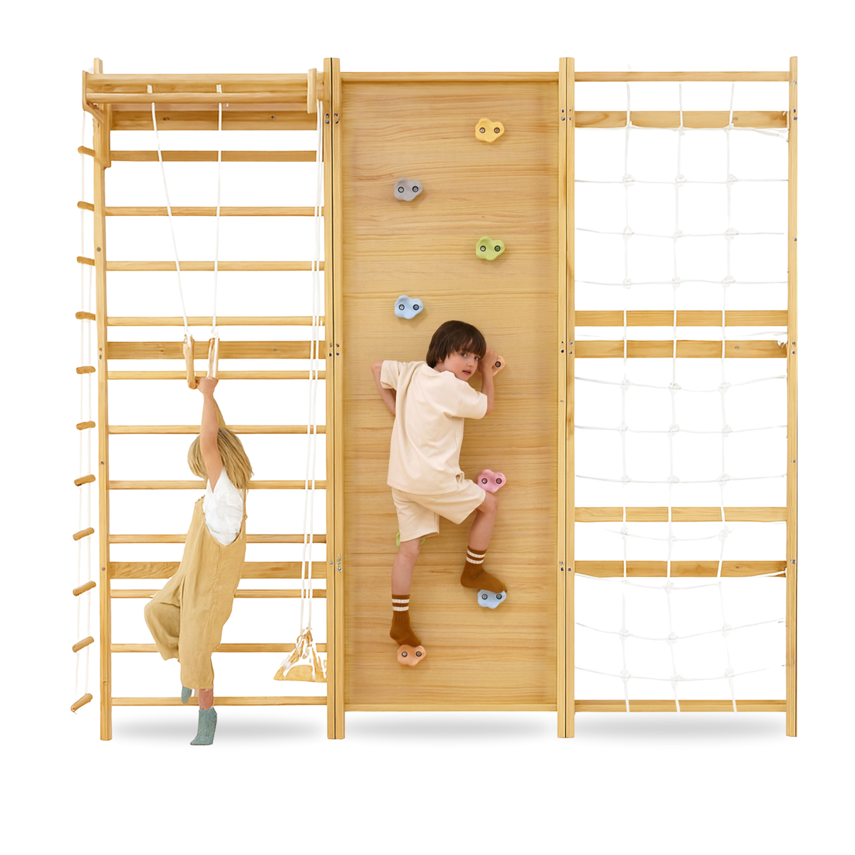 Three Little Tots Walnut Modular Swedish Ladder Jungle Gym - 79 Height - Wall Mounted