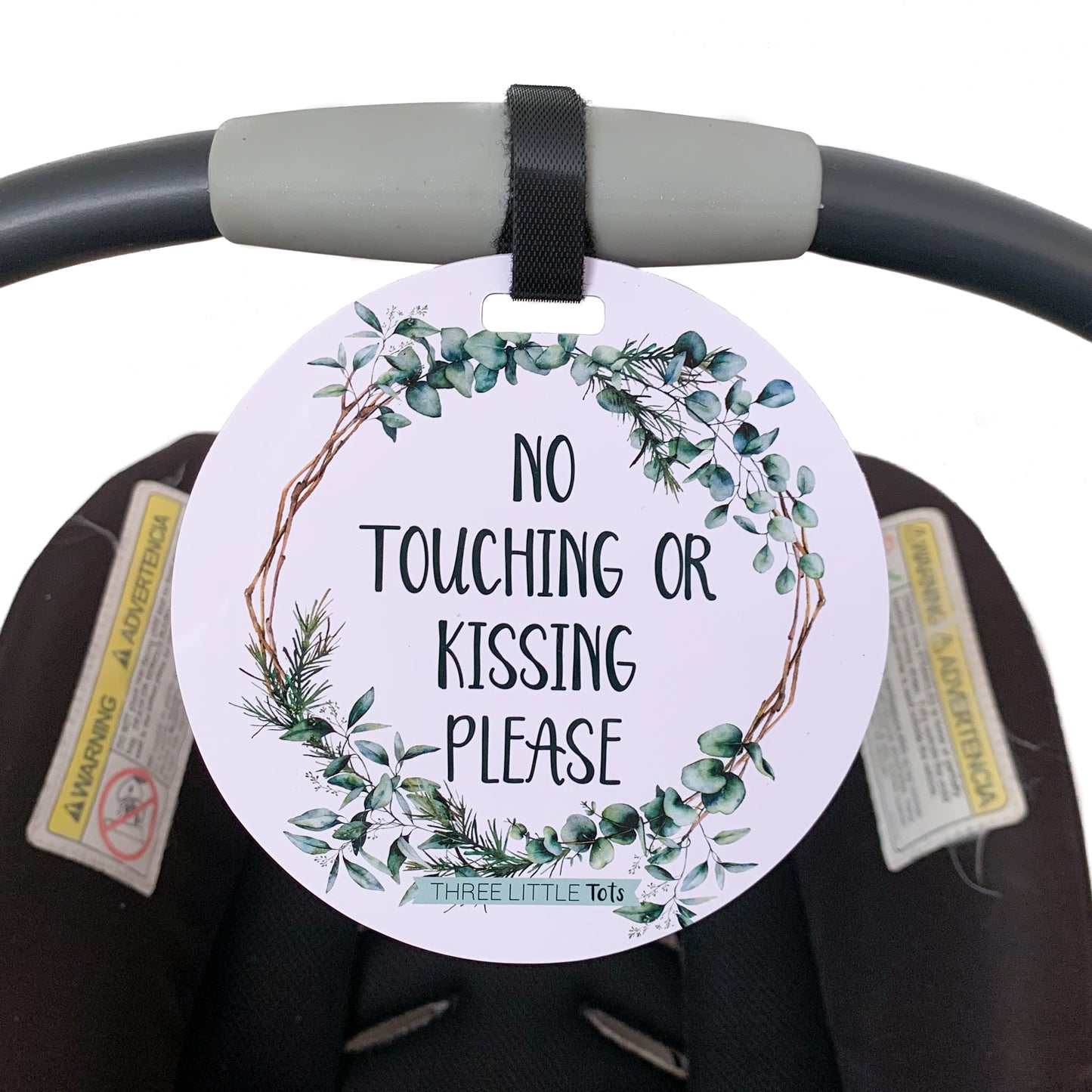 Durable and easy-to-clean baby signs to remind others to admire from a distance without touching or kissing.